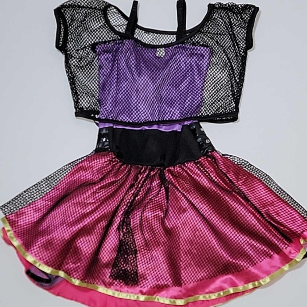 Amscan Girls 80s Punk Rock Costume Dress Fishnet Purple Pink Belted Halloween OS - Picture 5 of 9